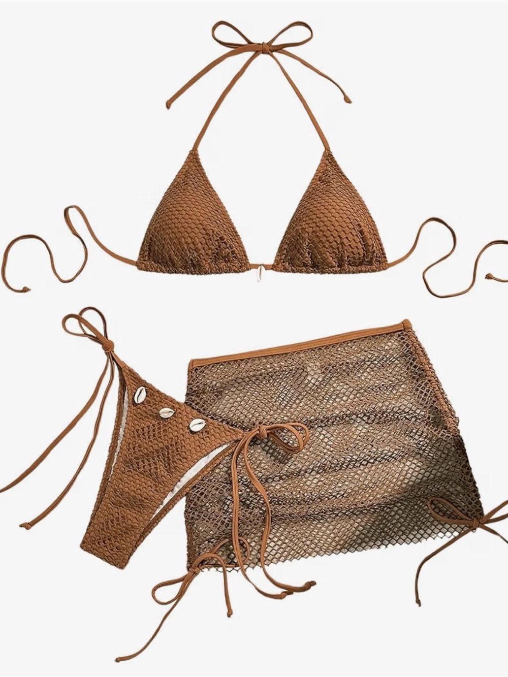 SOLY HUX Women's 3 Piece Halter Triangle Swimsuit Fishnet Bikini Set SIZE S